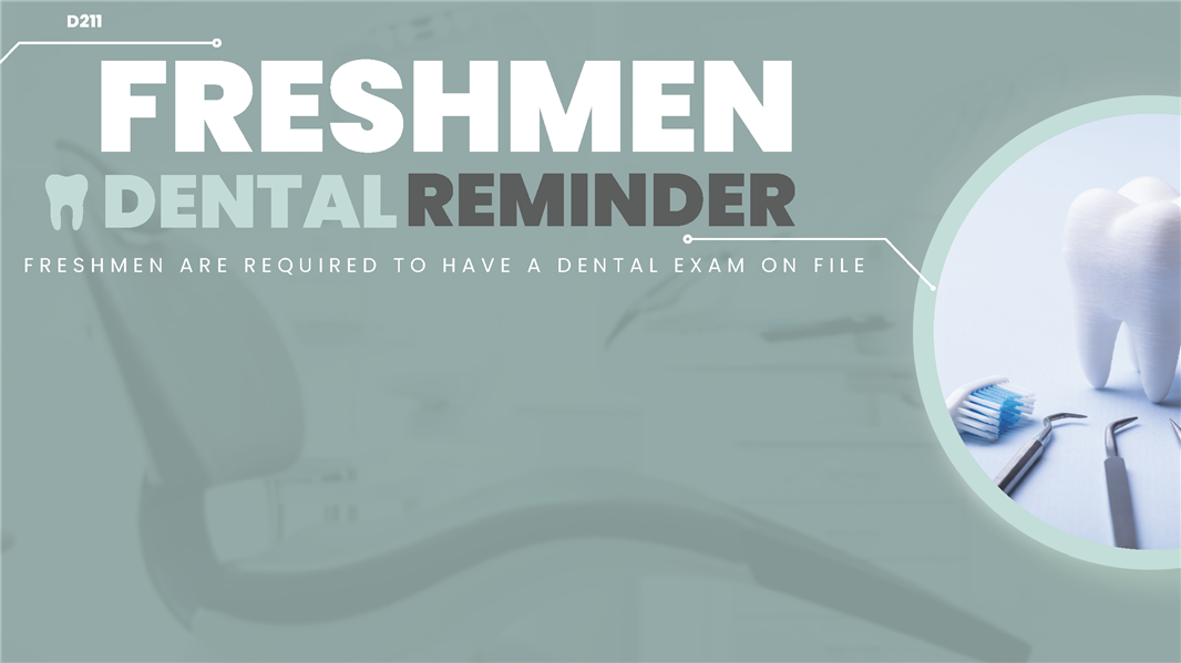 Freshman Dental Reminder. Mint green background with a picture of a tooth on the right side.  thumbnail